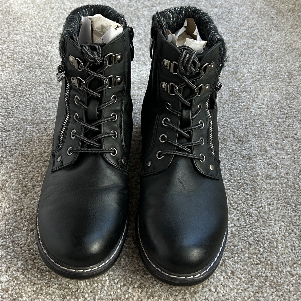Patrizia By Spring Step Black Fur-Lined Lace-Up Boots